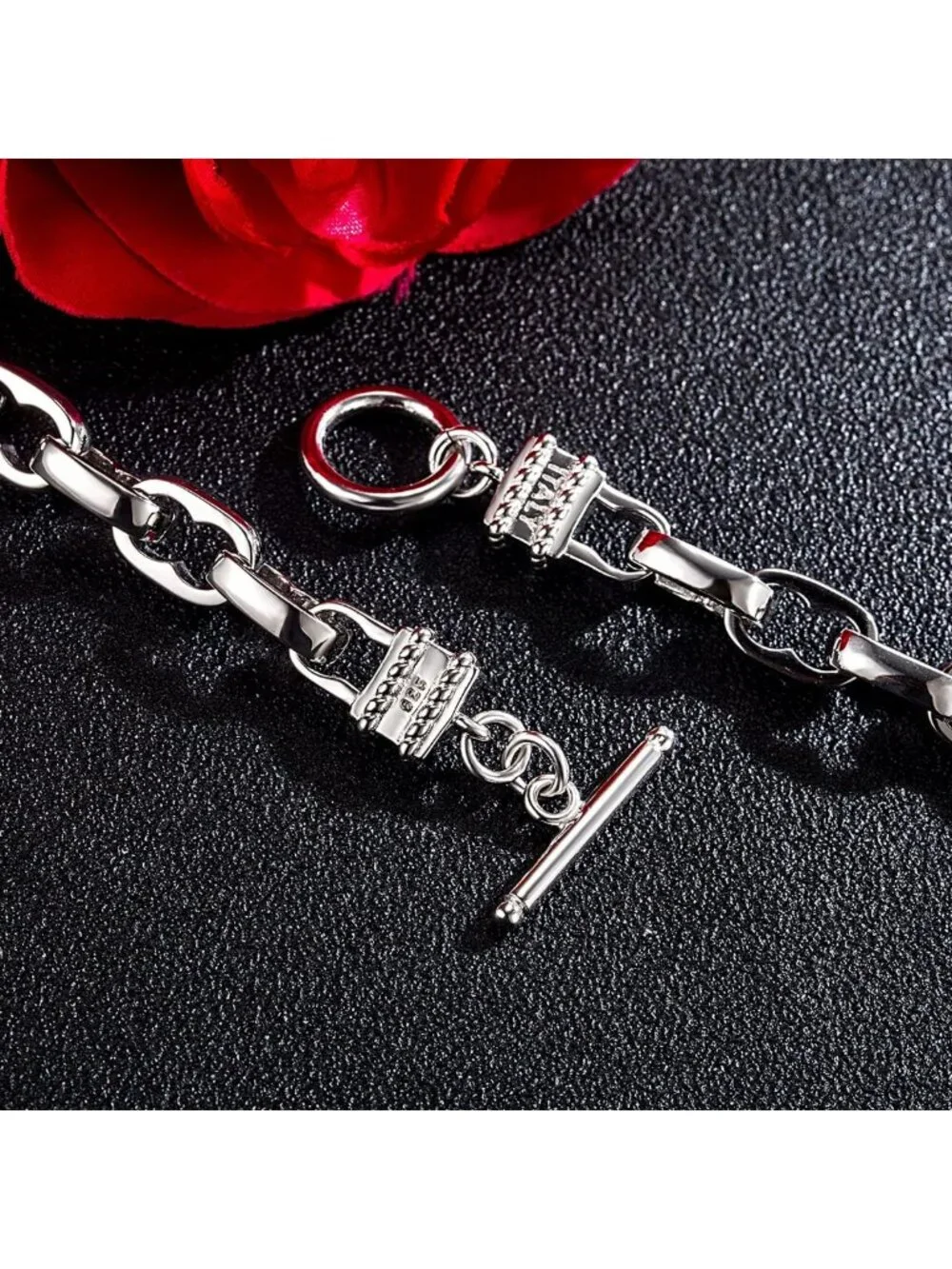 Punk Solid Silver Bracelet for Men & Women, 925 Sterling Rolo Chain Bangle, Hip